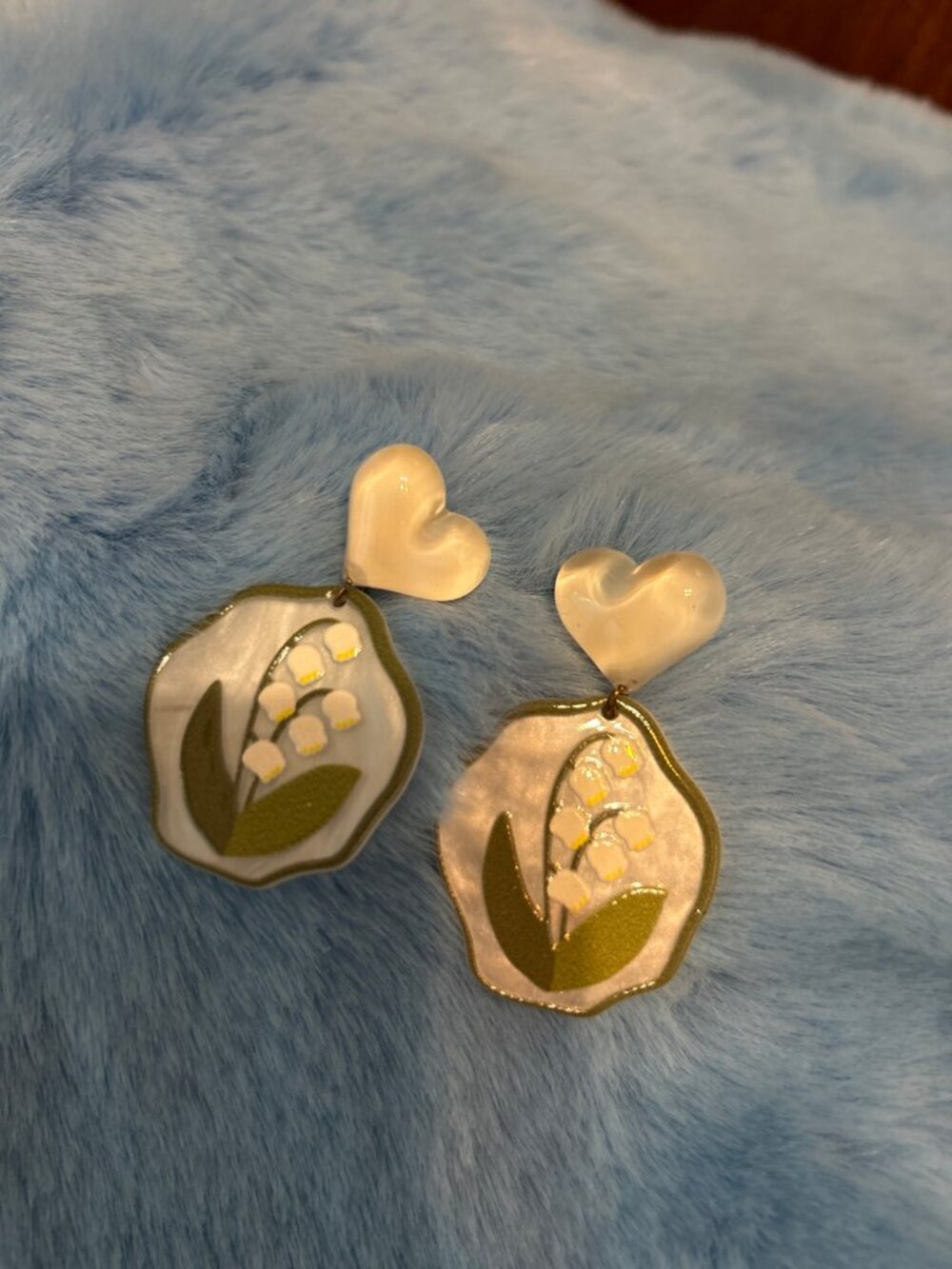 Lily of the Valley Dangle Earrings Heart Studs Floral Drop